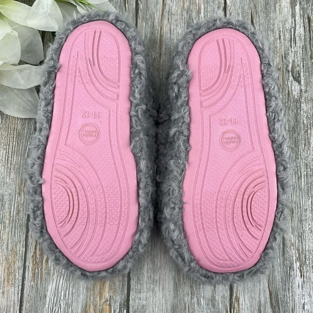 Toddler Girls Sherpa Faux Fur Fuzzy Heart Slippers Shoes Size 11/12